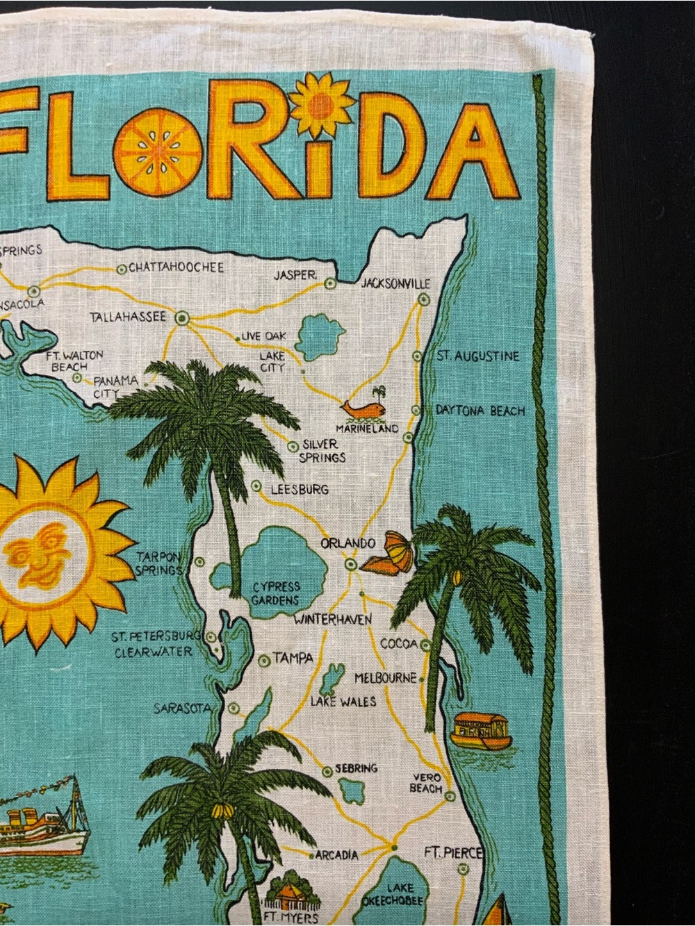1950-60’s Florida tea towel. Pre-Disney. Rich and vibrant turquoise and orange - Picture 4 of 7